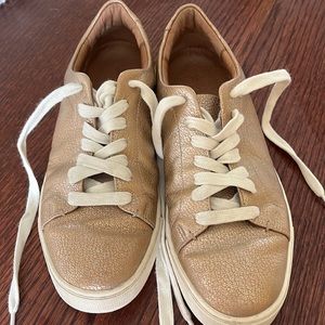 Frye Size 8.5 gold leather sneakers.